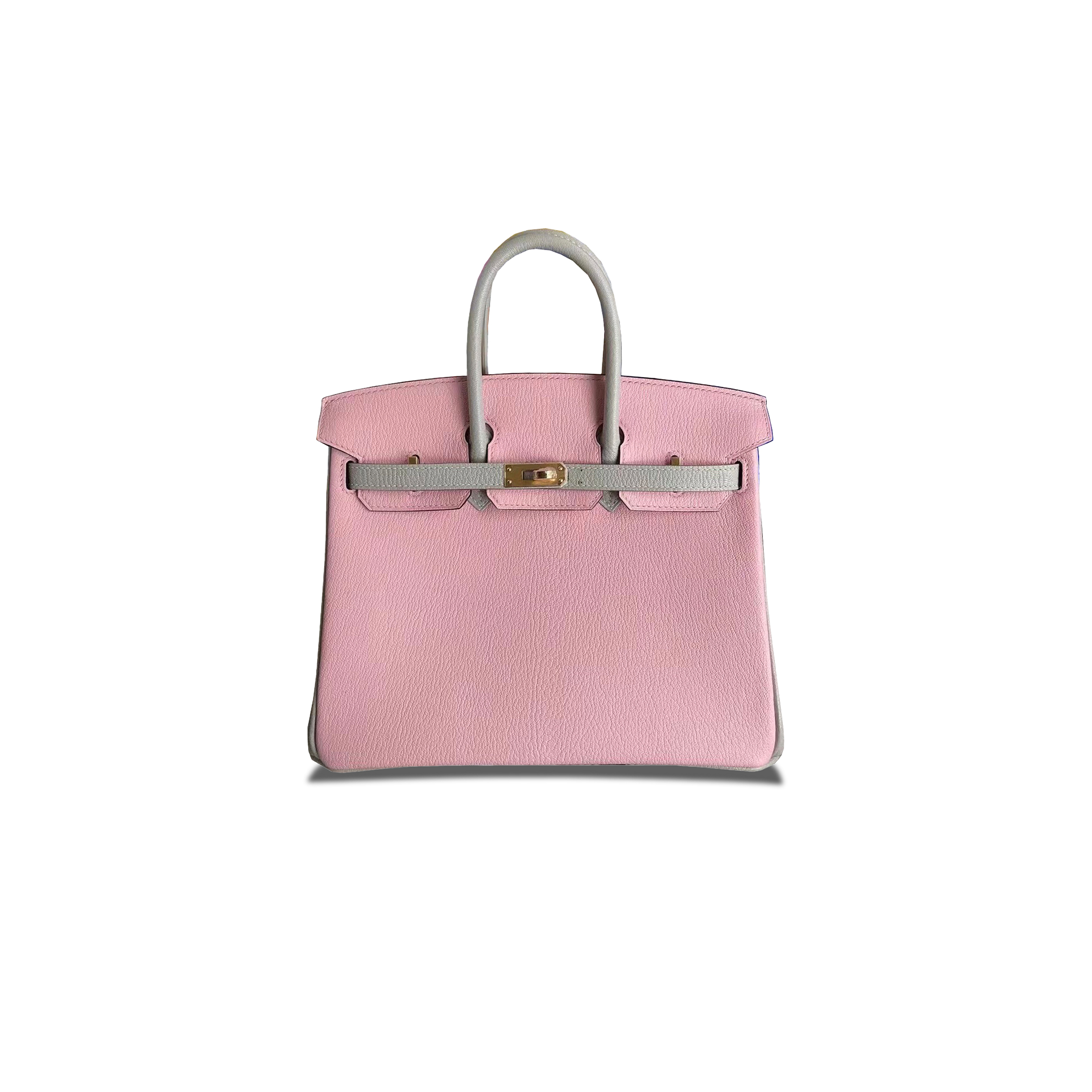 HERMÈS BIRKIN 25 CHEVRE LEATHER CHERRY BLOSSOM AND PEARL GREY GOLD BUCKLE H028361CC69 (25*20*13cm)